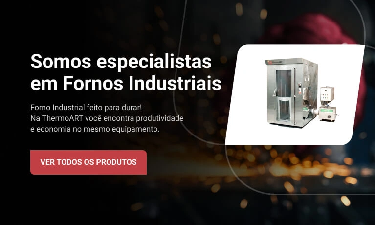 Banner institucional da ThermoART destacando sua especialização em fornos industriais de alta performance. Com foco em produtividade e economia, a marca oferece soluções robustas e duráveis para o setor de panificação e alimentos. Imagem mostra forno rotativo em destaque, ideal para empresas que buscam eficiência e tecnologia em equipamentos industriais.
